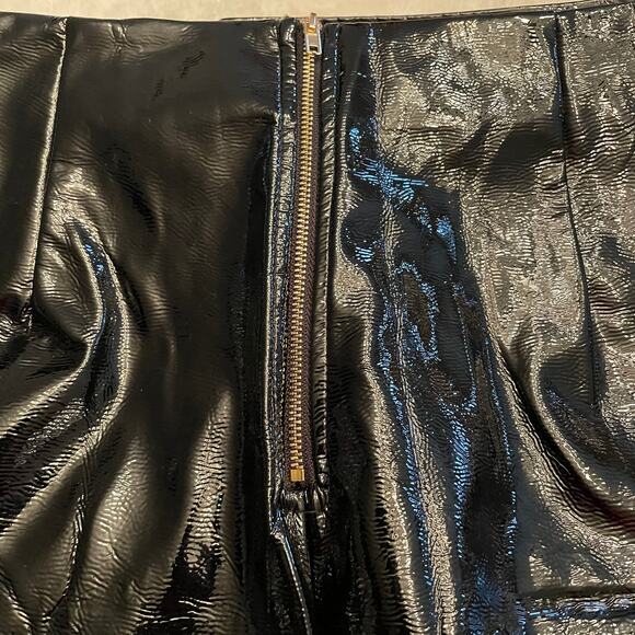 Fashion Nova Black Wet Look Belted Asymmetrical Faux Patent Mini Skirt Size XL - Picture 6 of 7